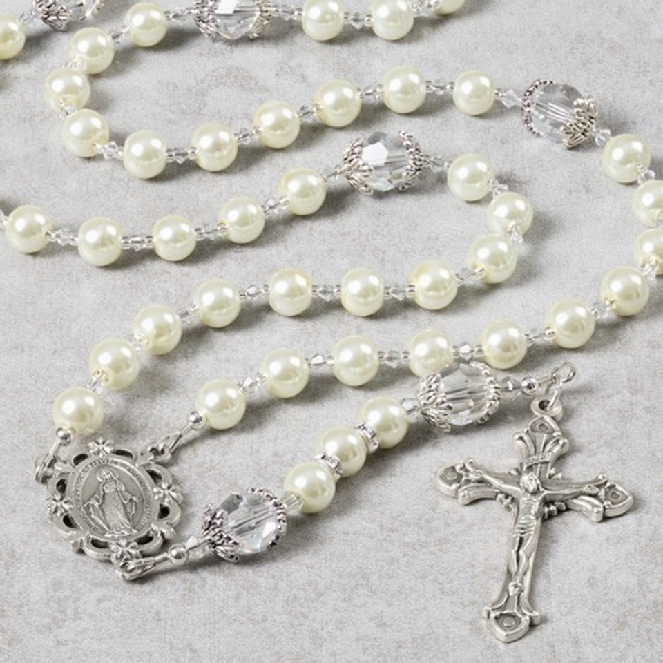Pearl and Crystal Wedding Rosary | Rosary.com™