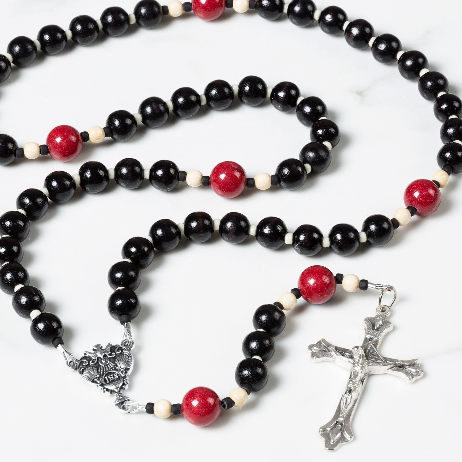 Dark Wood Rosary Bracelet with Custom Saint Medal