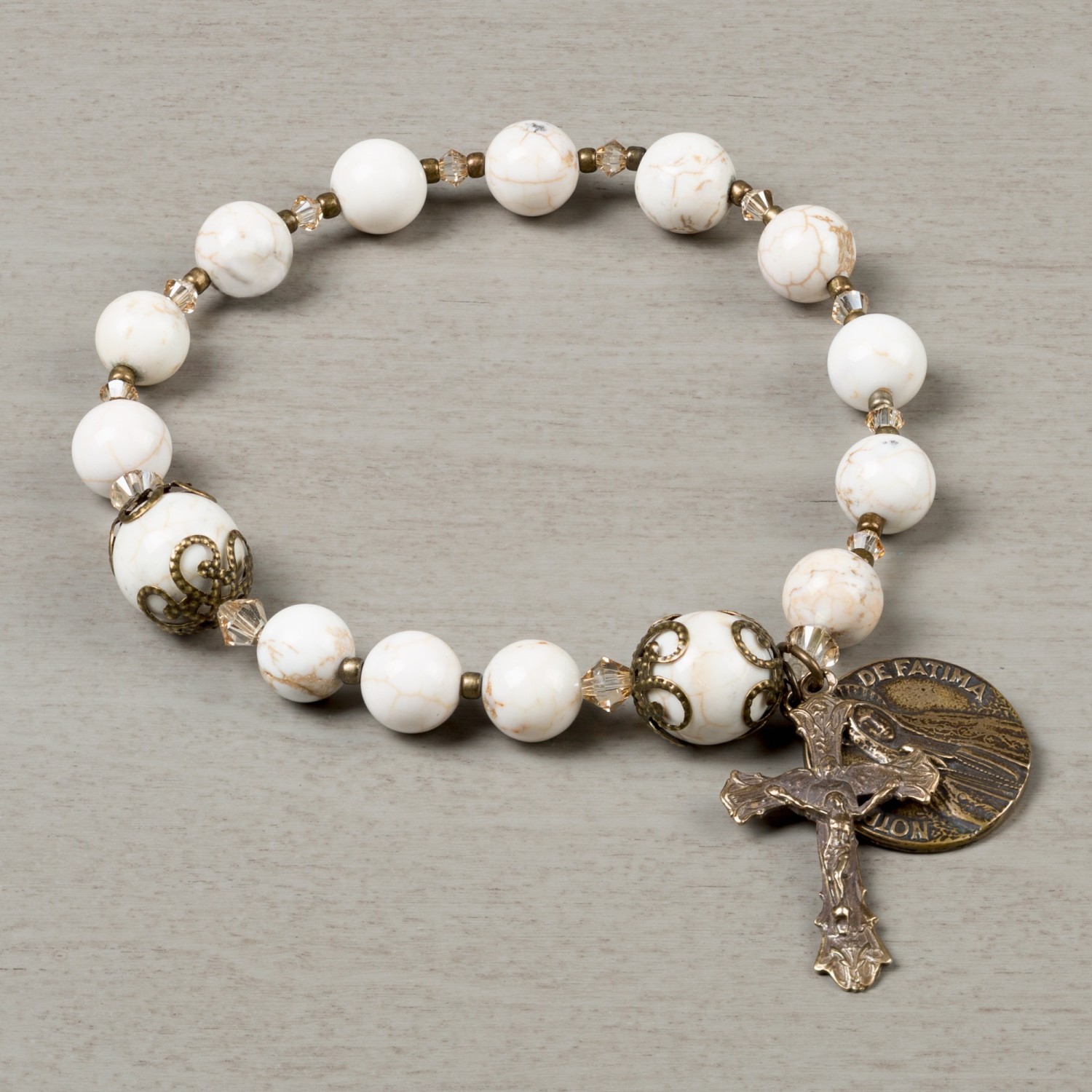 Bracelet rosary cross charm crystal