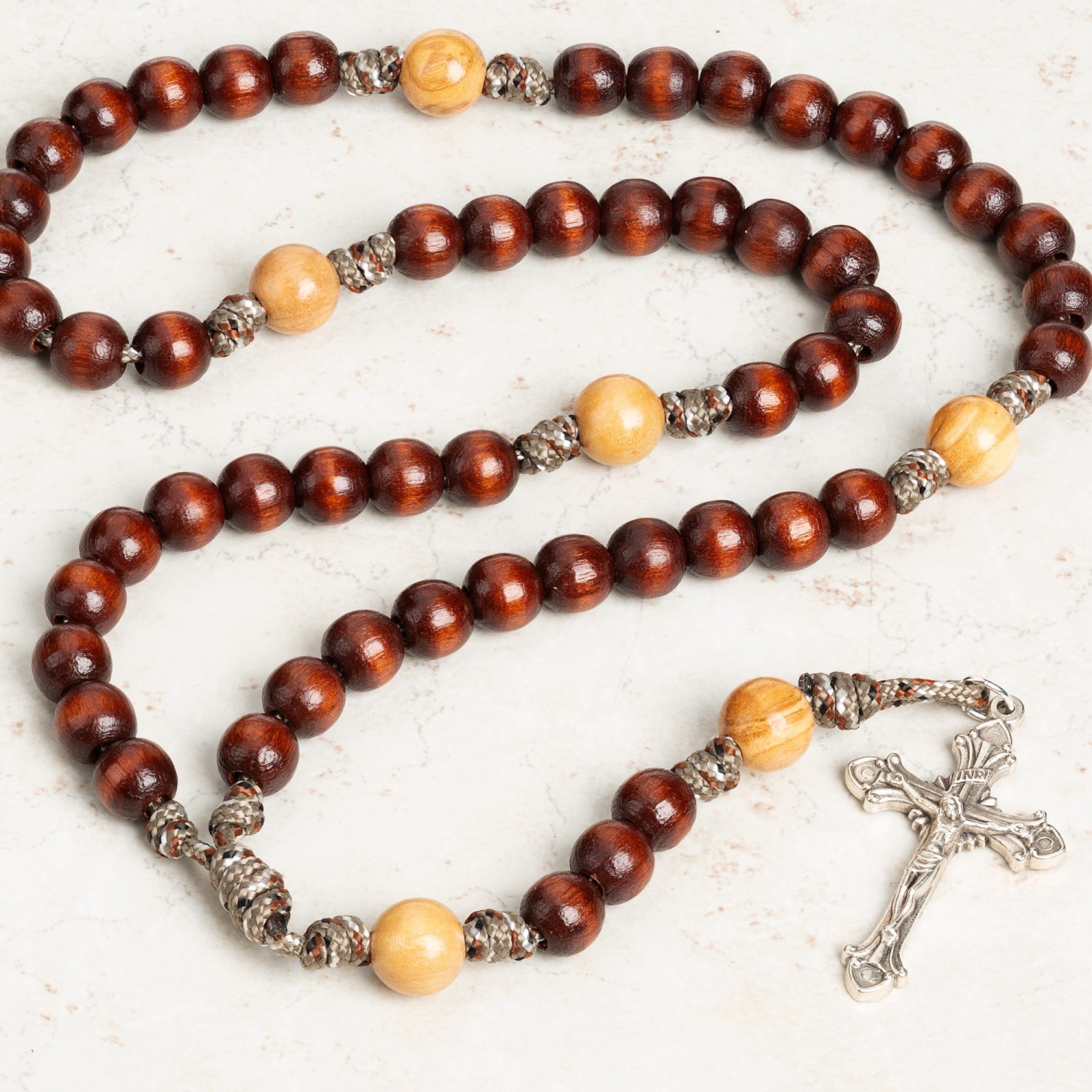 Brown Paracord Red Wood/Flower Beads Rosary – Catholic Mercy