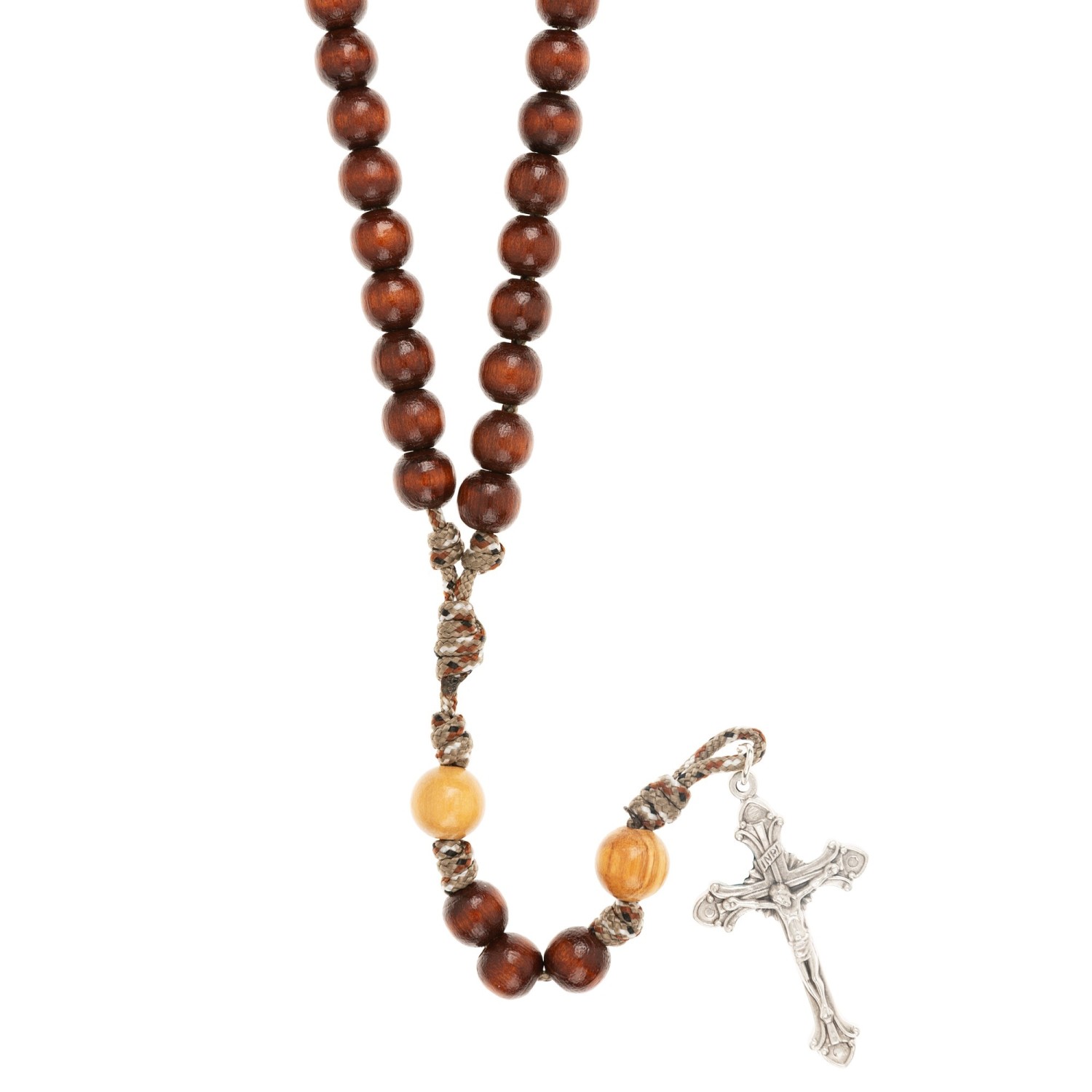 Rosary Brown Paracord Natural Wood Wearable Rope Cord Catholic