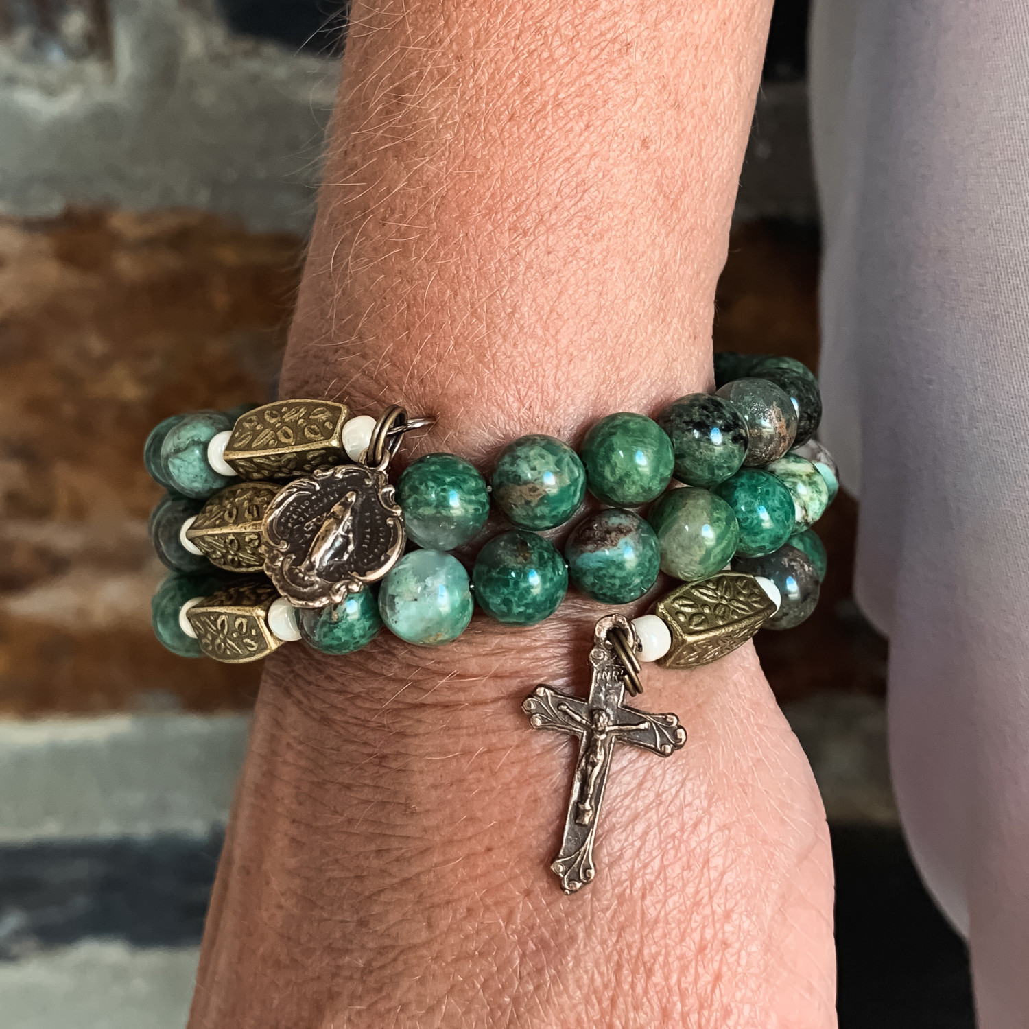 Gemstone Full Rosary Wrap Bracelet - Amethyst Sage or Dendritic Agate | The  Catholic Company®