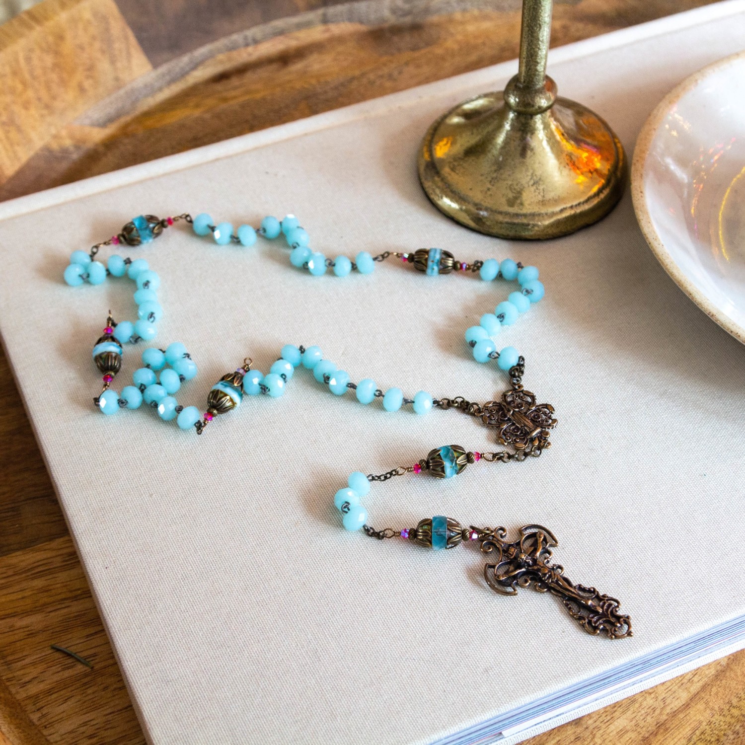 Blue-Green ite and Bronze Rosary