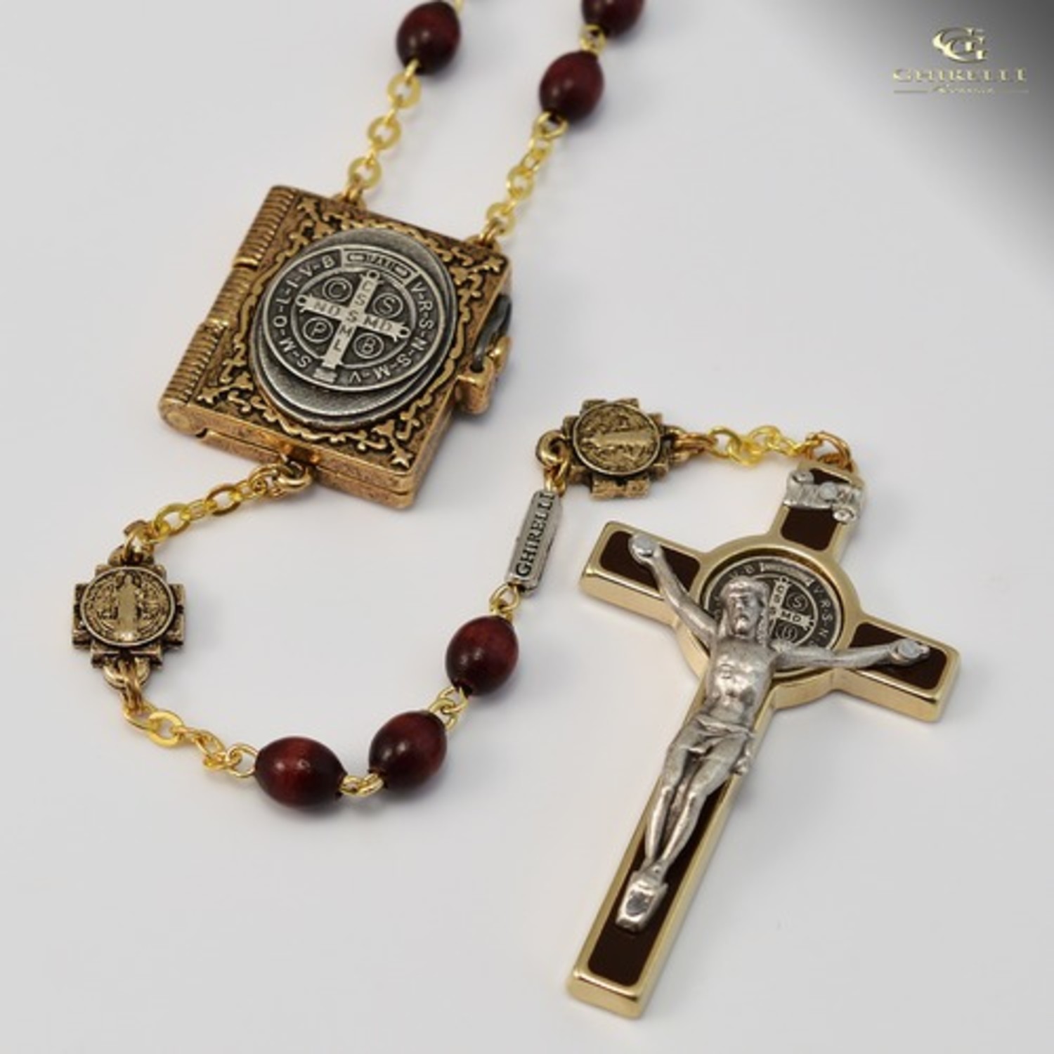 St. Benedict Mahogany Red Wood Bead Rosary
