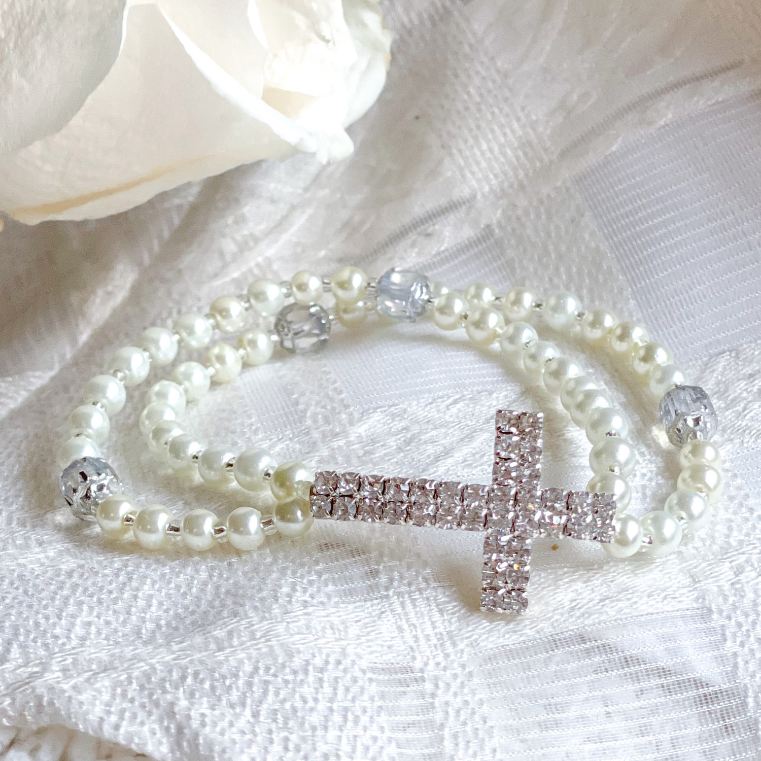 Child's Communion Claddagh Bracelet w/Glass Pearls | St. Patrick's Guild