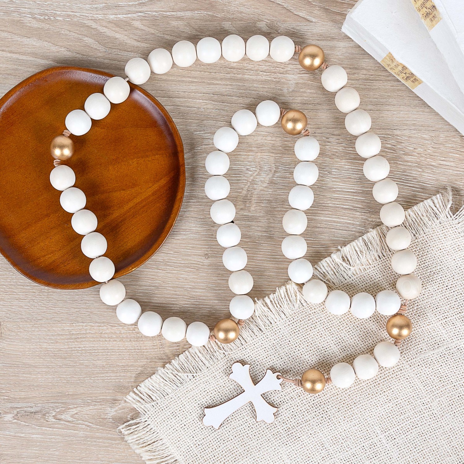 Exclusive White & Gold Table Rosary