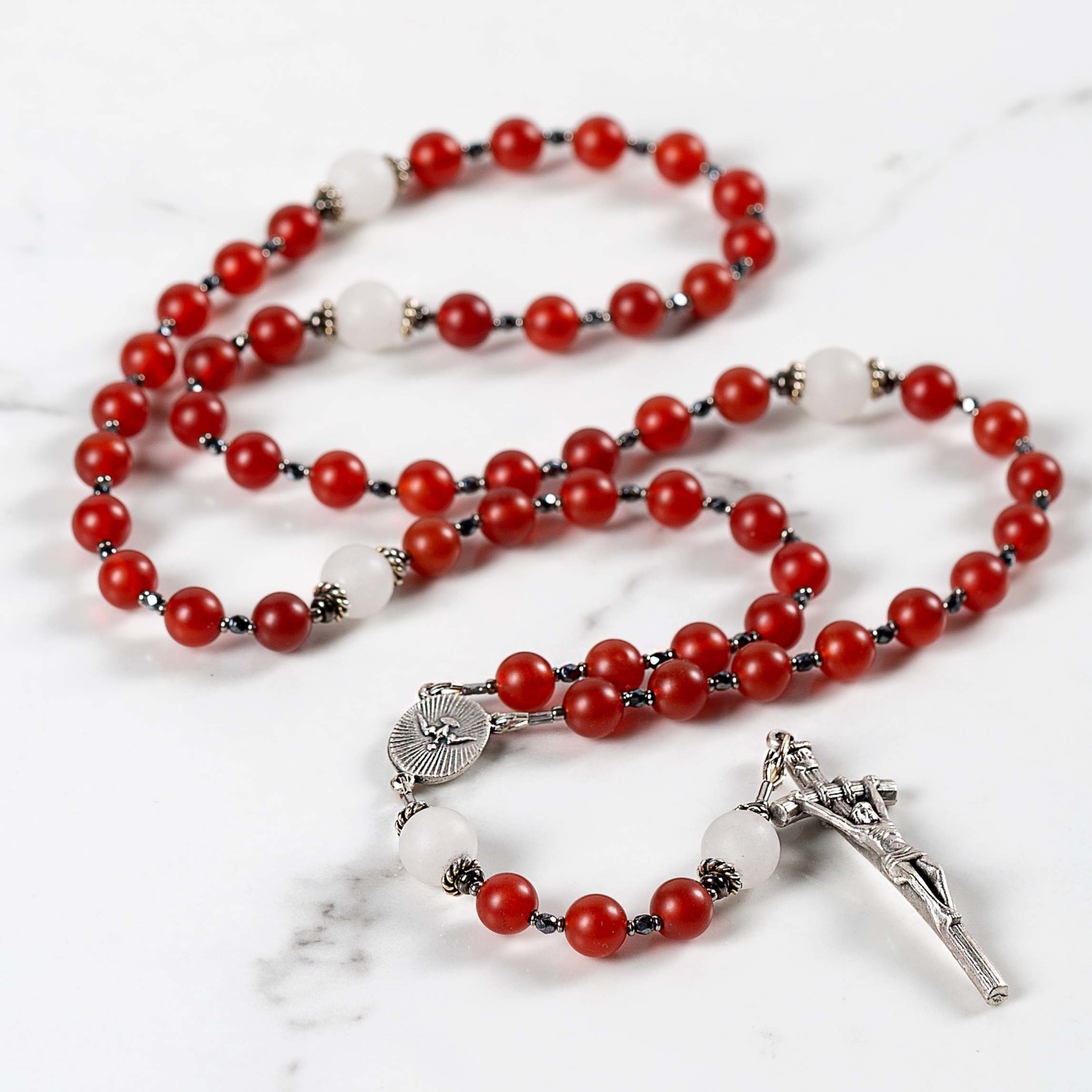 Papal Rosary Beads, Papal Crucifix, JPII Centerpiece, 6MM Hematite Beads