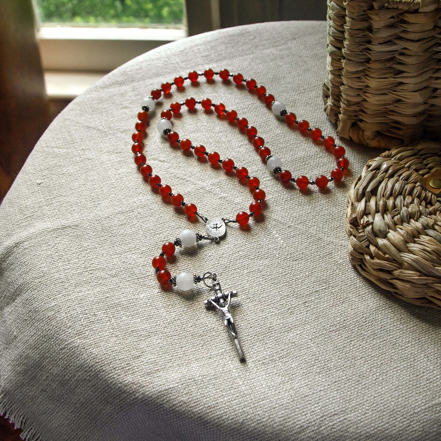 Papal Rosary Beads, Papal Crucifix, JPII Centerpiece, 6MM Hematite Beads