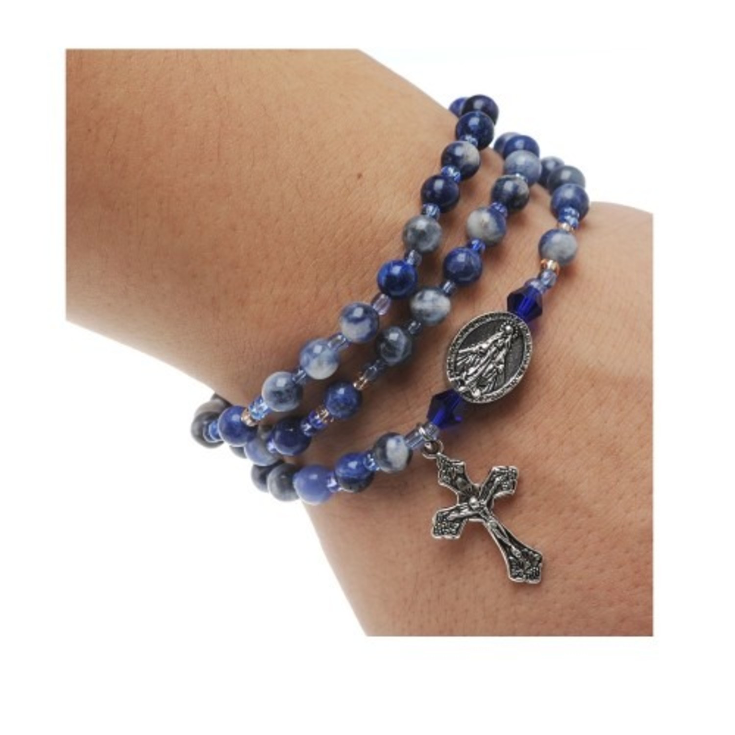 Blue Enamel Miraculous Box w/ Rosary Bracelet