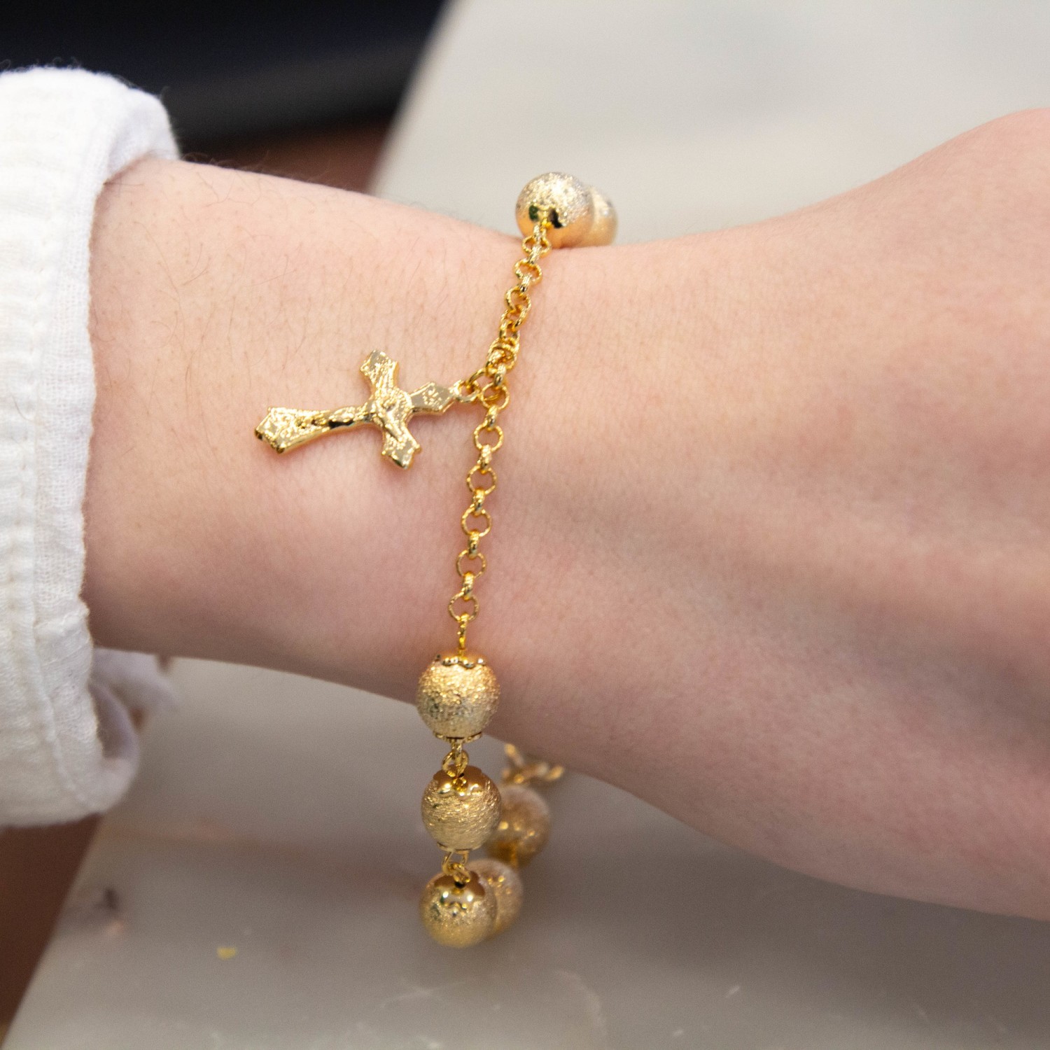 14k solid gold rosary bracelet with 10mm ball