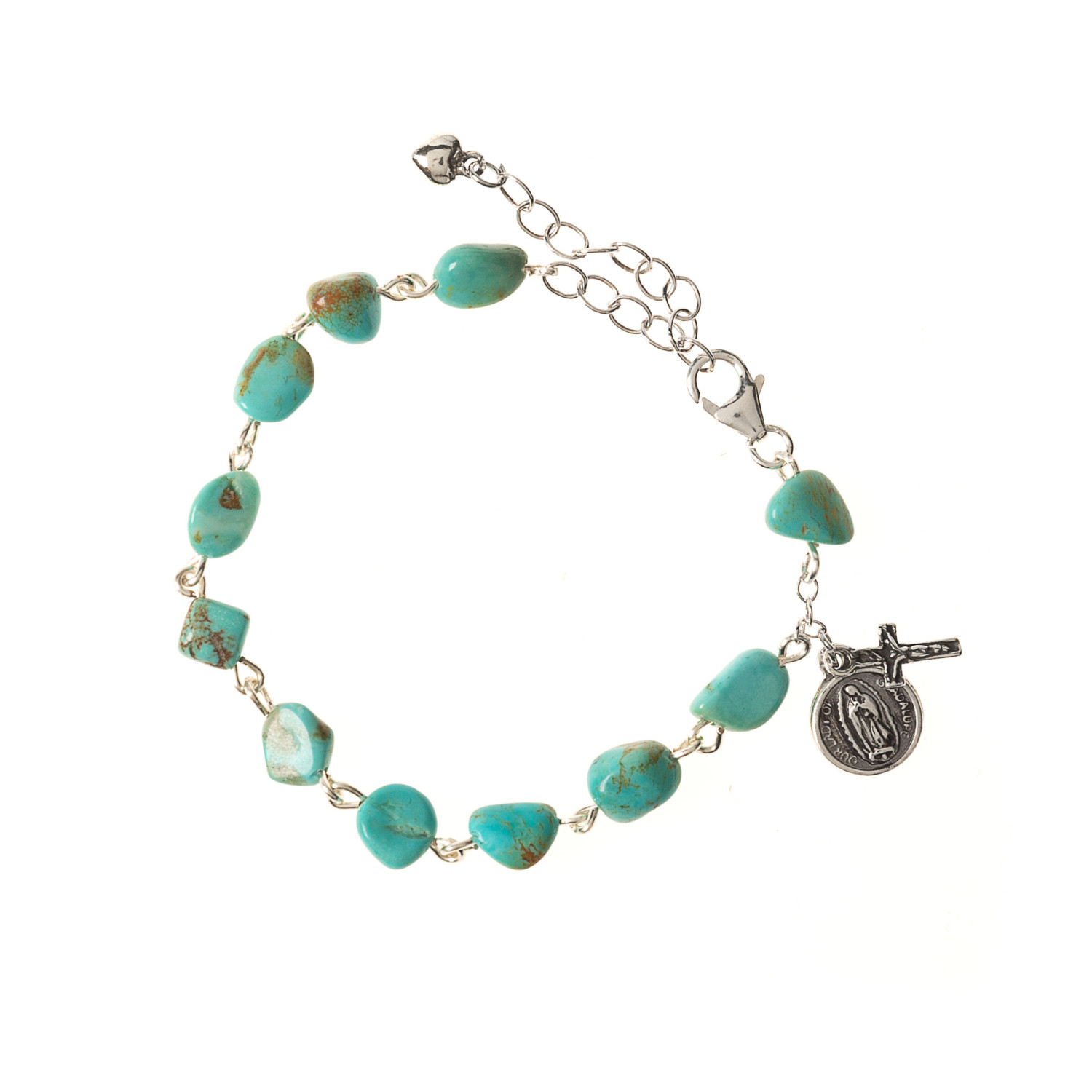 Cross | Stone Beaded Charm Bracelet | Tiffany Blue Agate – S Design Jewelry