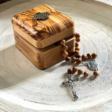 Olive Wood Cord Rosary with sample of earth from the Holy land