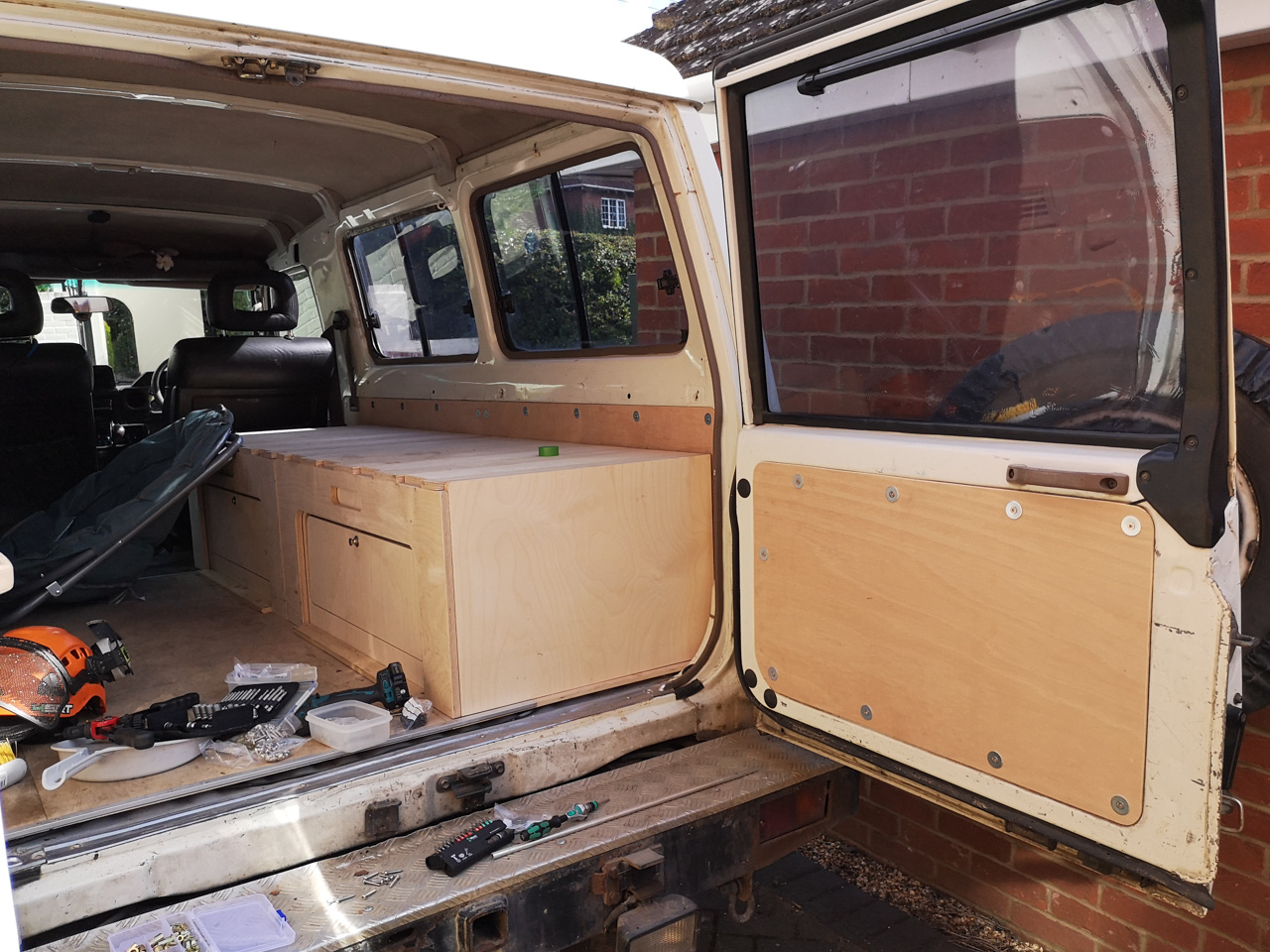 Birch ply campervan bed in Toyota Landcruiser