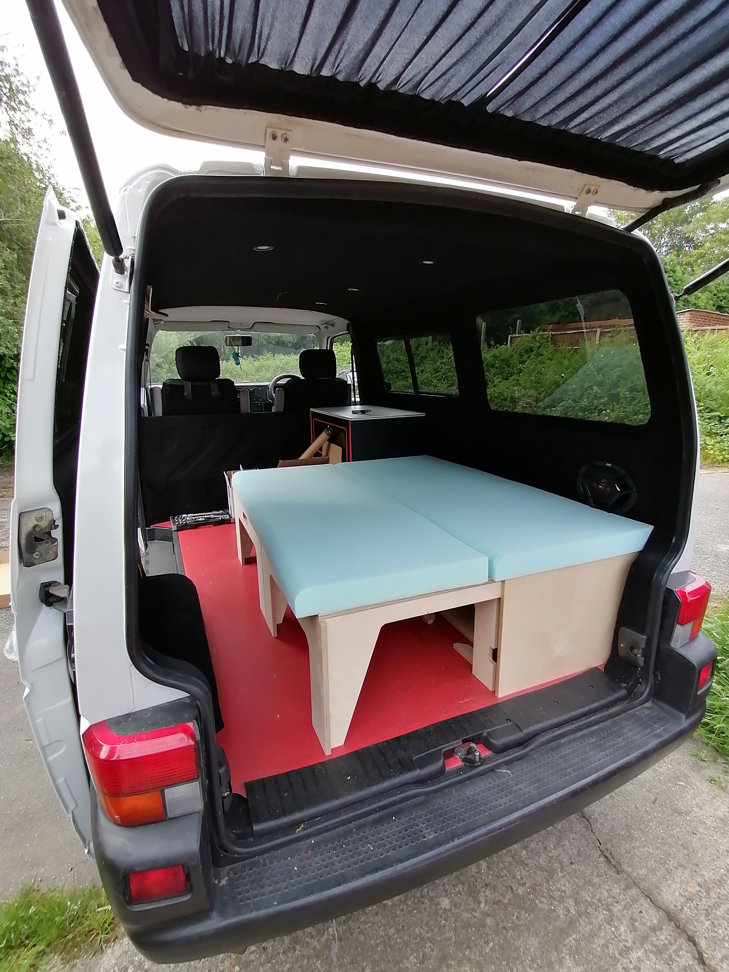 Short Birch Ply Sliding Campervan Bed 