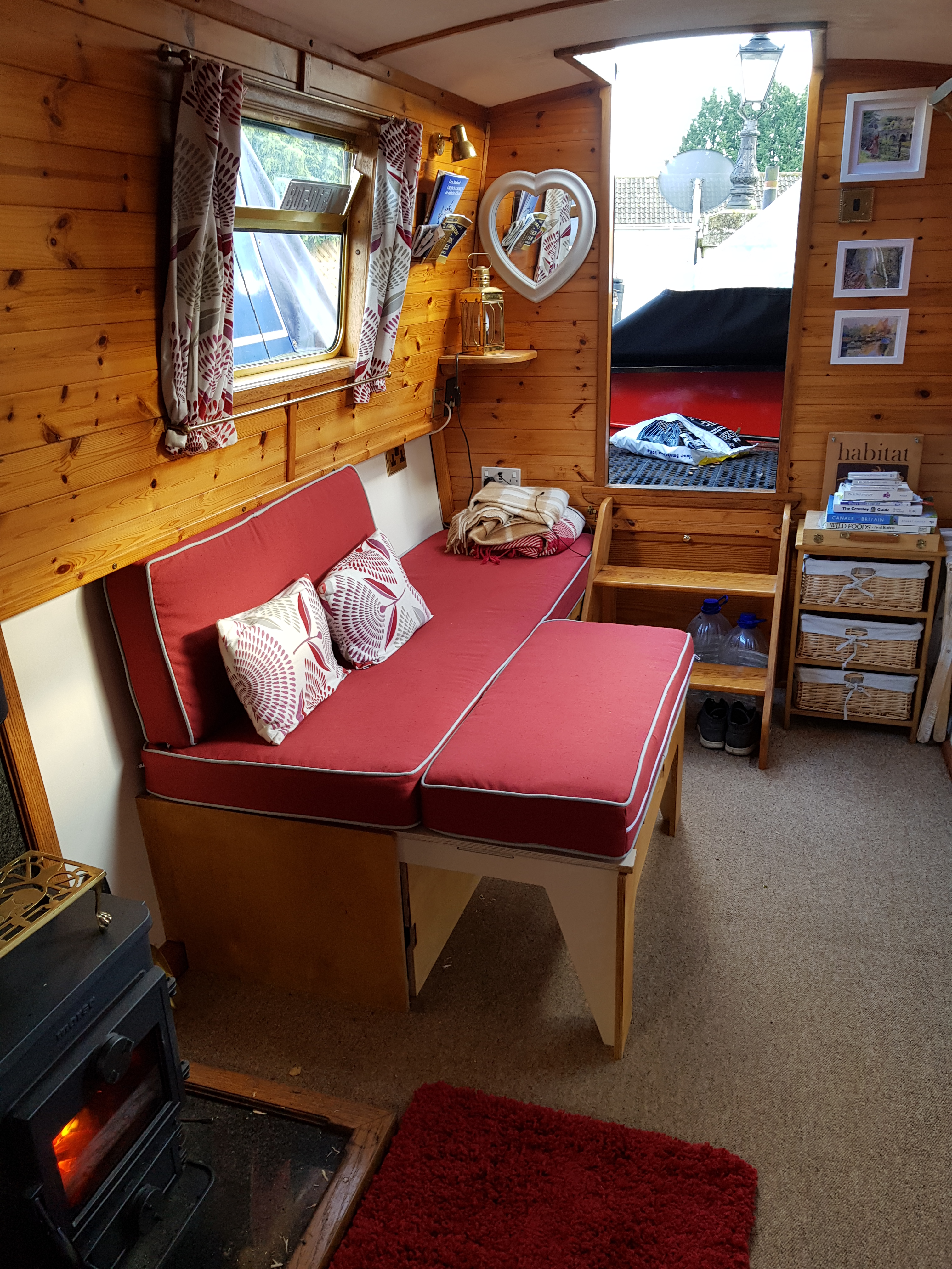 Birch ply sliding bed on narrowboat