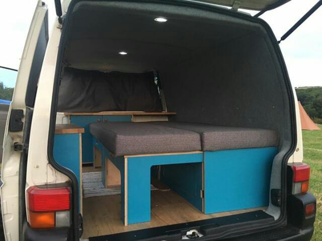 Birch Ply Sliding Campervan Bed in VW T4 Camper