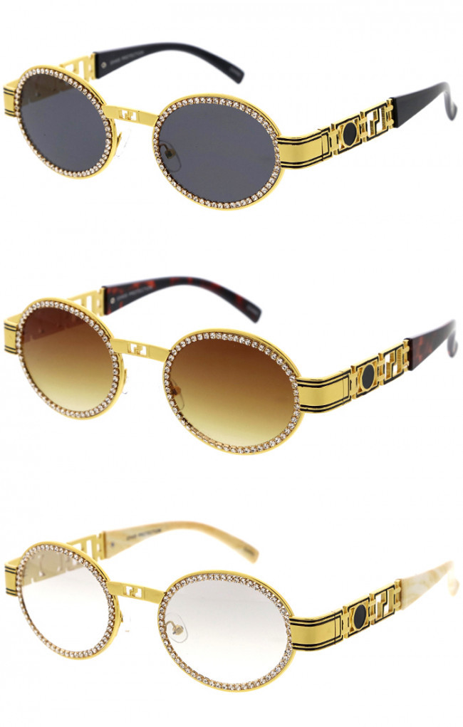 Oval Luxury Fashion Rhinestones Metal Round Sunglasses 50mm