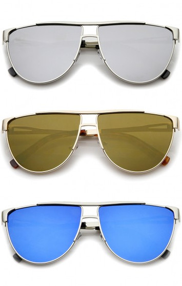 Modern Flat Top Colored Mirror Flat Lens Aviator Sunglasses 63mm