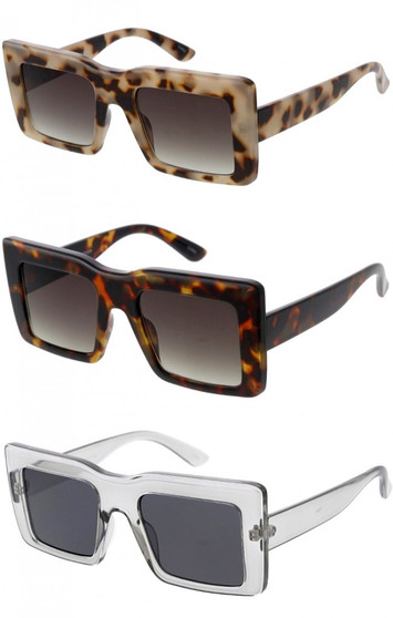 Fashion Chunky Design Neutral Colored Lens Square  Sunglasses 51mm