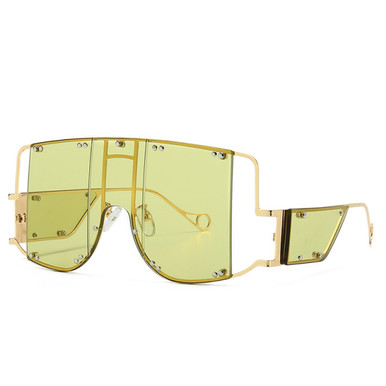 ✨NEW Rivet Rectangle Frame Mirror Colorful Oversized Shield Sunglasses Oversized Mirror Sunglasses Flat Top Shield Visor Pink  main image 4