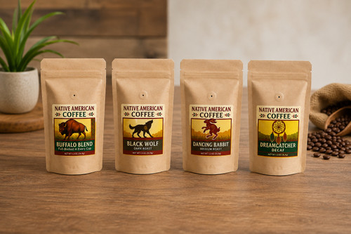 Native American Coffee Sample Box - Buffalo, Dancing Rabbit, Black Wolf, & Dreamcatcher