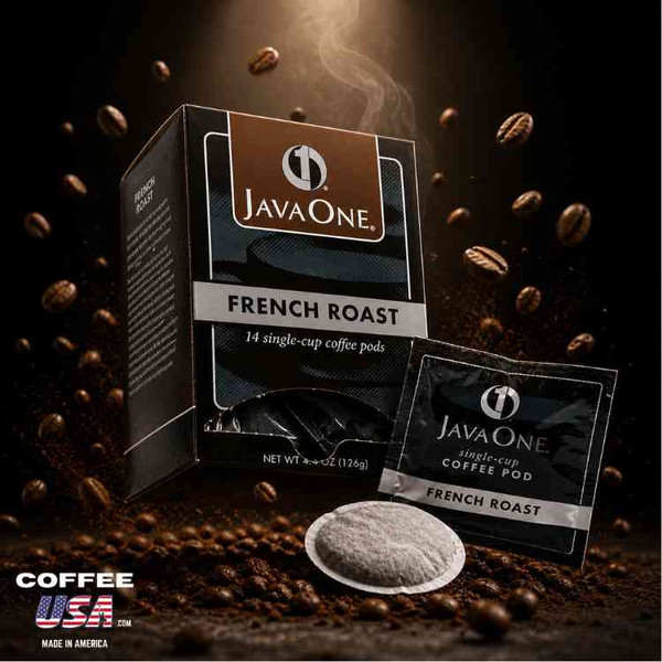 Java One French Roast Soft Coffee Pods – Dark Roast, Smooth & Bold – 14 Count