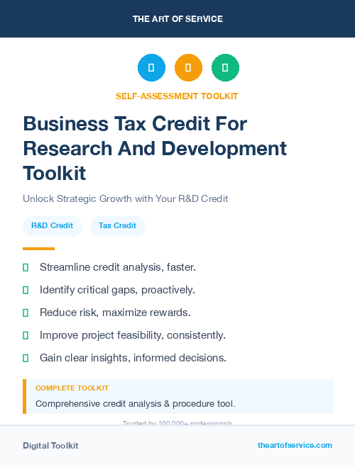 Business Tax Credit For Research And Development Toolkit
