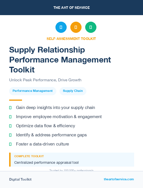 Supply Relationship Performance Management Toolkit