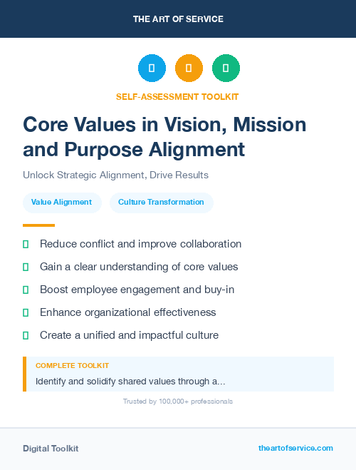 Core Values in Vision, Mission and Purpose Alignment