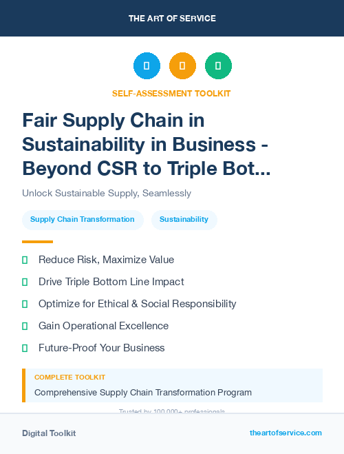 Fair Supply Chain in Sustainability in Business - Beyond CSR to Triple Bottom Line
