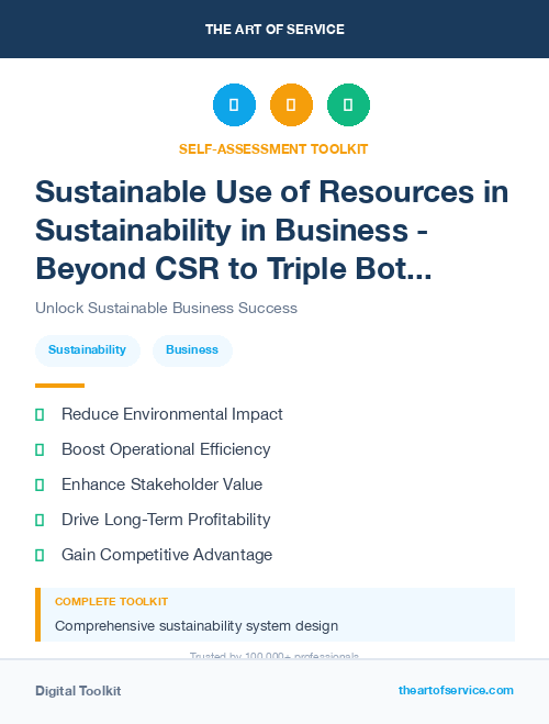Sustainable Use of Resources in Sustainability in Business - Beyond CSR to Triple Bottom Line