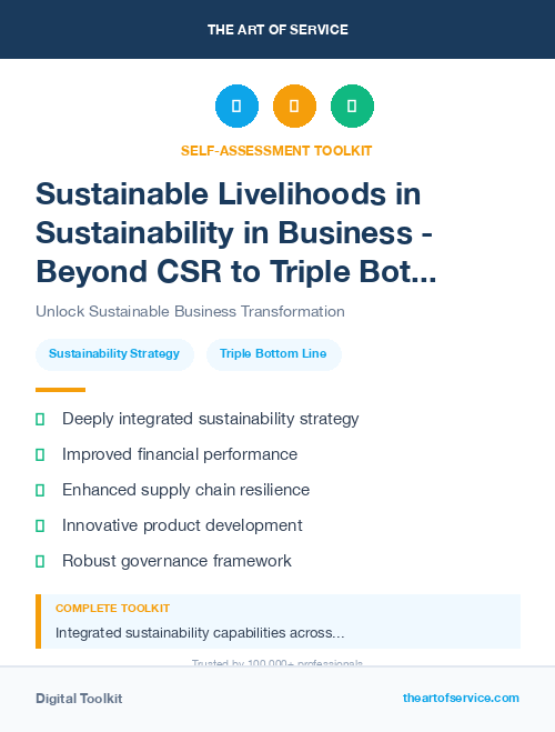 Sustainable Livelihoods in Sustainability in Business - Beyond CSR to Triple Bottom Line