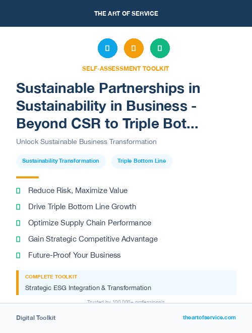Sustainable Partnerships in Sustainability in Business - Beyond CSR to Triple Bottom Line