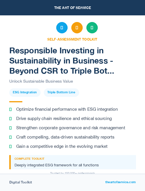 Responsible Investing in Sustainability in Business - Beyond CSR to Triple Bottom Line