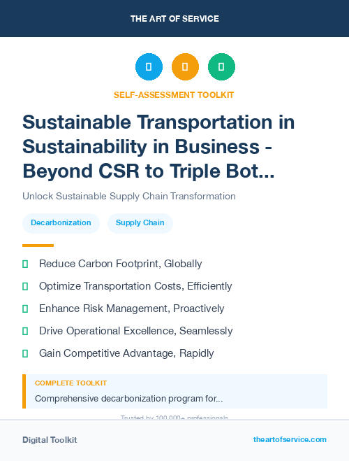 Sustainable Transportation in Sustainability in Business - Beyond CSR to Triple Bottom Line