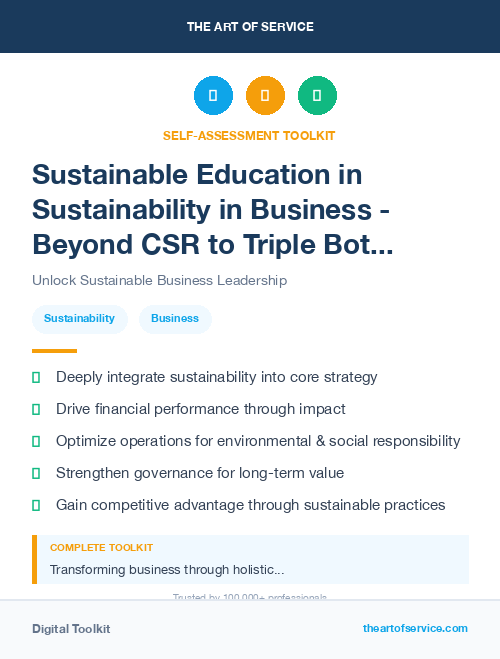 Sustainable Education in Sustainability in Business - Beyond CSR to Triple Bottom Line