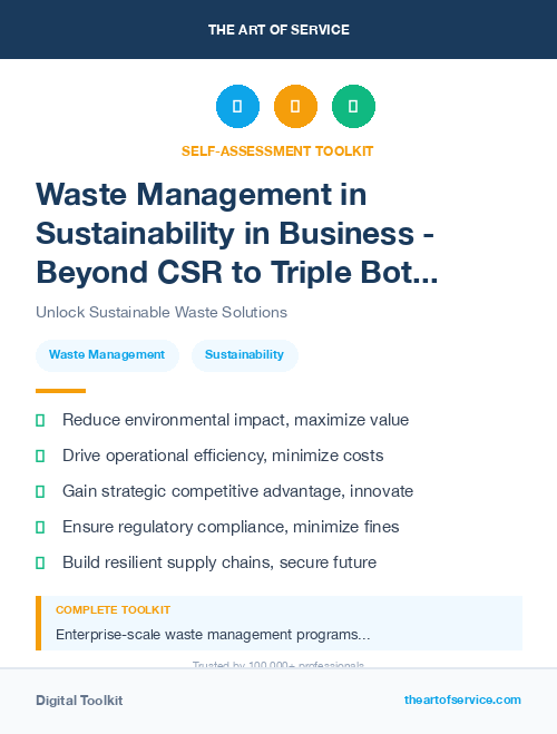 Waste Management in Sustainability in Business - Beyond CSR to Triple Bottom Line