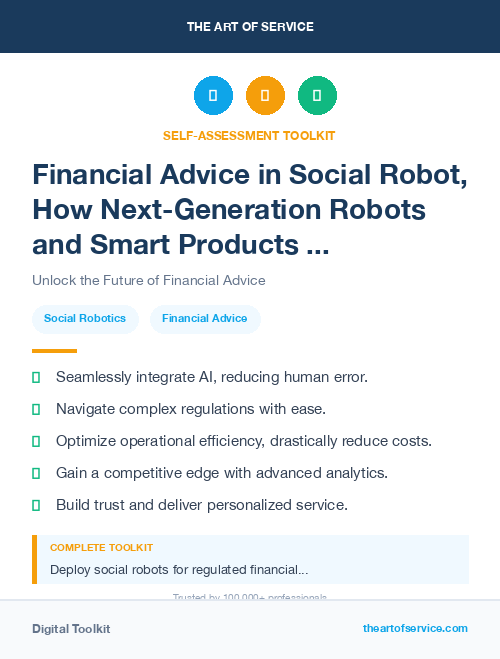 Financial Advice in Social Robot, How Next-Generation Robots and Smart Products are Changing the Way We Live, Work, and Play