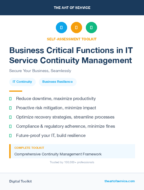 Business Critical Functions in IT Service Continuity Management
