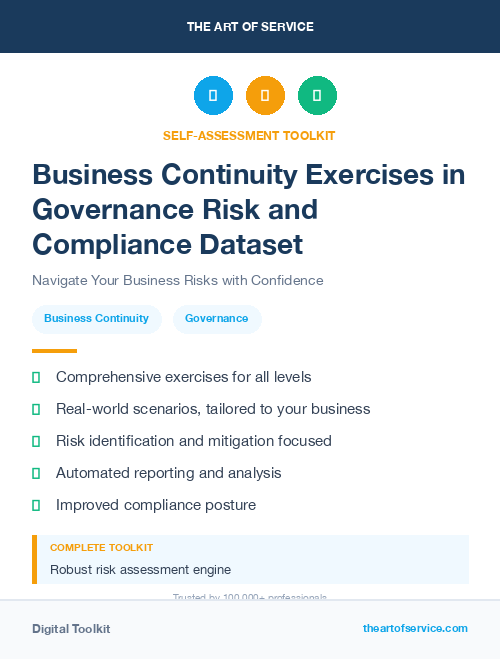 Business Continuity Exercises in Governance Risk and Compliance Dataset
