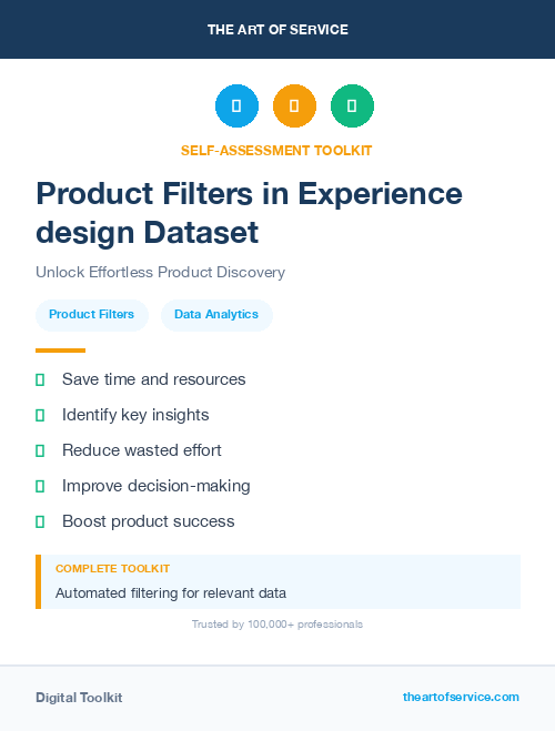 Product Filters in Experience design Dataset