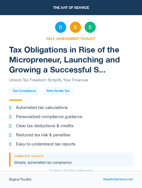 Tax Obligations in Rise of the Micropreneur, Launching and Growing a Successful Side Hustle Dataset