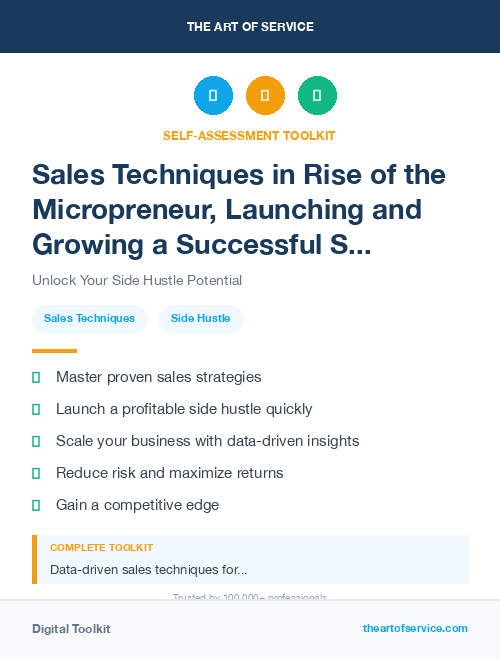 Sales Techniques in Rise of the Micropreneur, Launching and Growing a Successful Side Hustle Dataset