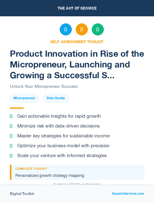 Product Innovation in Rise of the Micropreneur, Launching and Growing a Successful Side Hustle Dataset