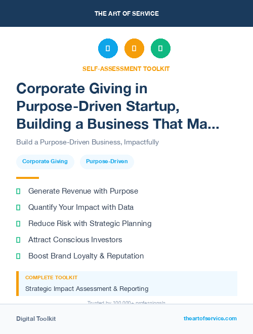 Corporate Giving in Purpose-Driven Startup, Building a Business That Makes a Difference Dataset