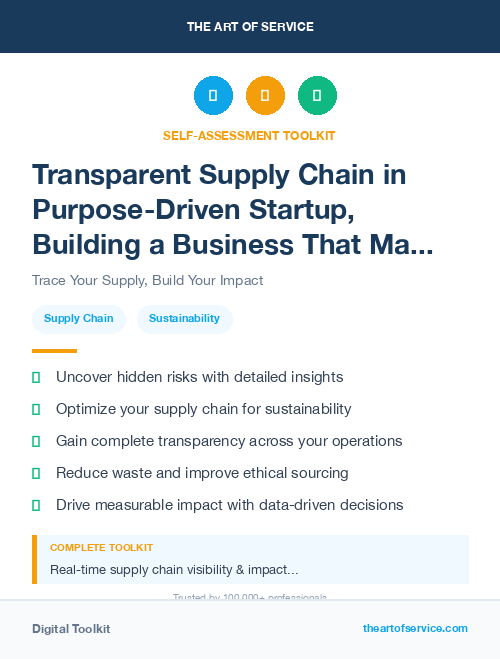 Transparent Supply Chain in Purpose-Driven Startup, Building a Business That Makes a Difference Dataset