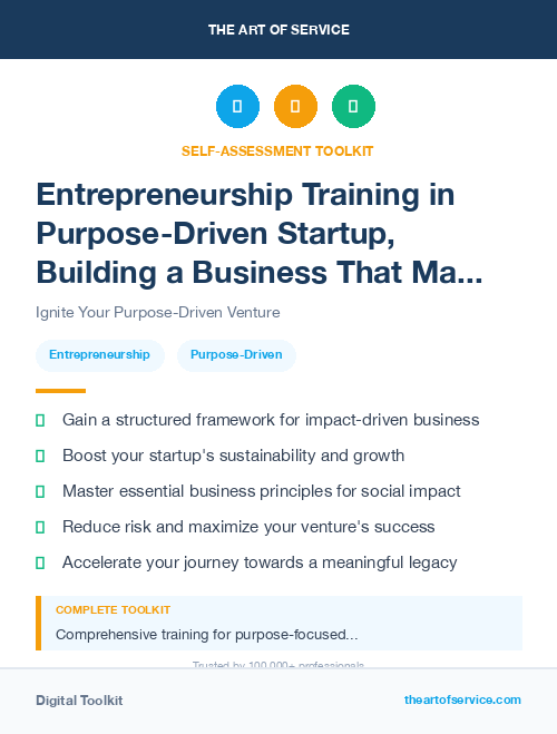Entrepreneurship Training in Purpose-Driven Startup, Building a Business That Makes a Difference Dataset