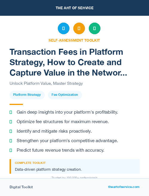 Transaction Fees in Platform Strategy, How to Create and Capture Value in the Networked Business World Dataset