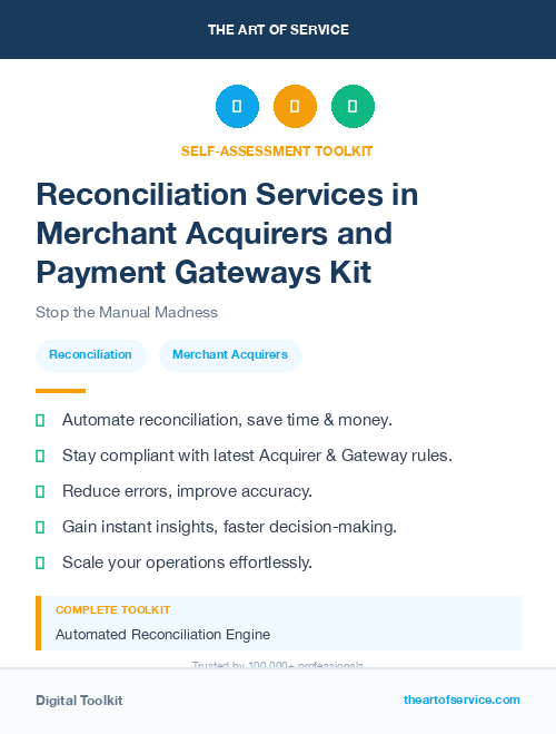 Reconciliation Services in Merchant Acquirers and Payment Gateways Kit