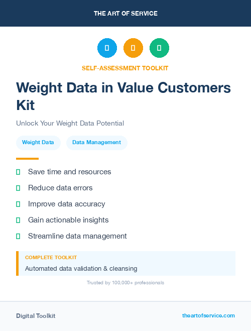 Weight Data in Value Customers Kit